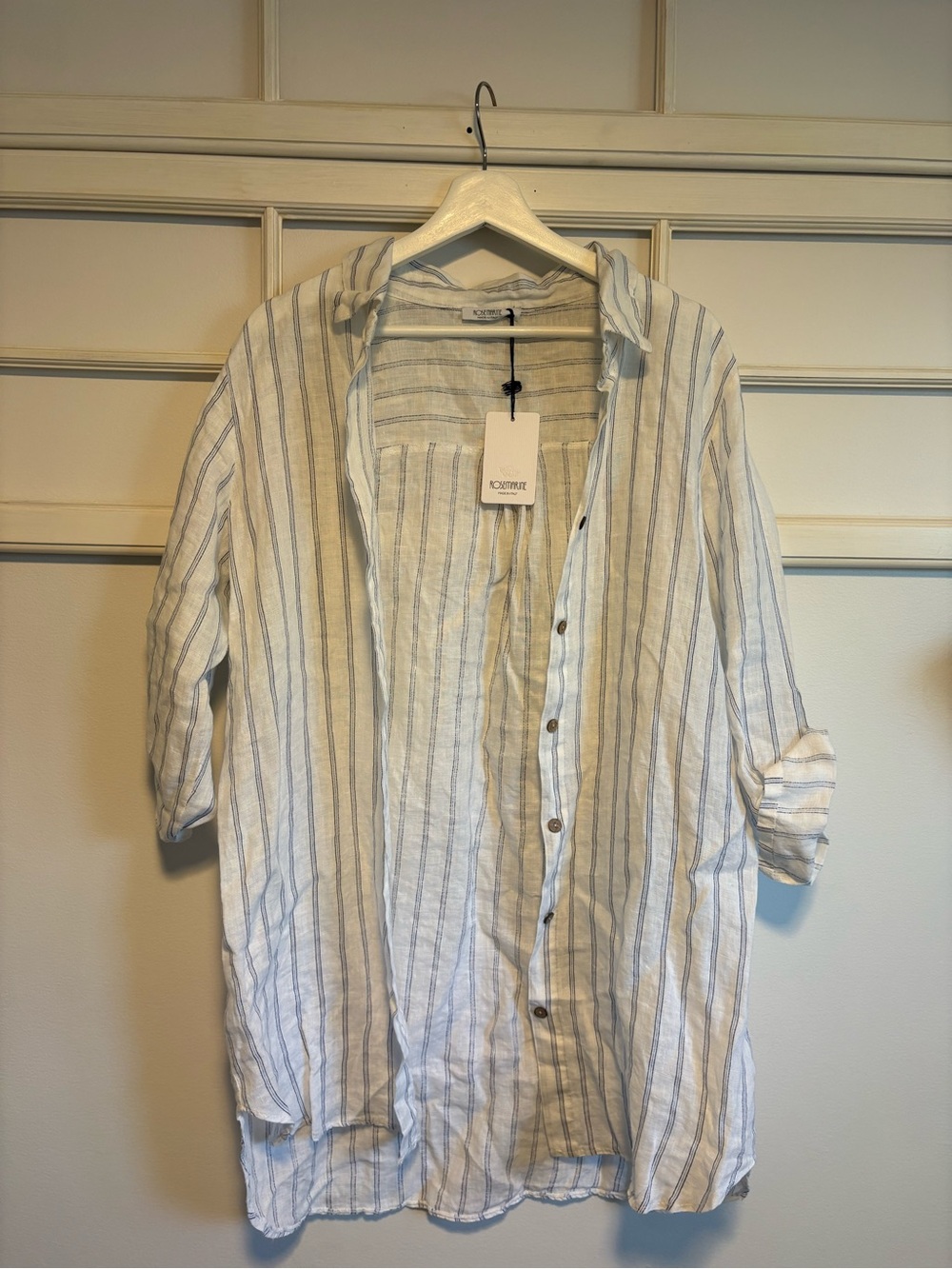 NWT Lightweight White & Blue Striped Linen Shirt - Casual Button-Up